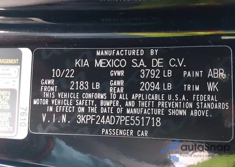 2023 Kia Forte Lxs z USA, uszkodzony, nr VIN 3KPF24AD7PE551718